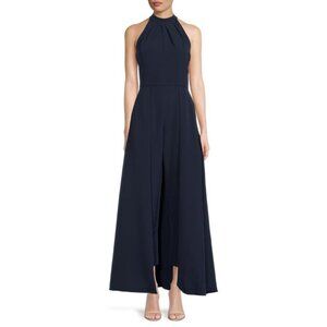 Julia Jordan Highneck Cape Jumpsuit Navy Blue Dress Full Length Women's 12